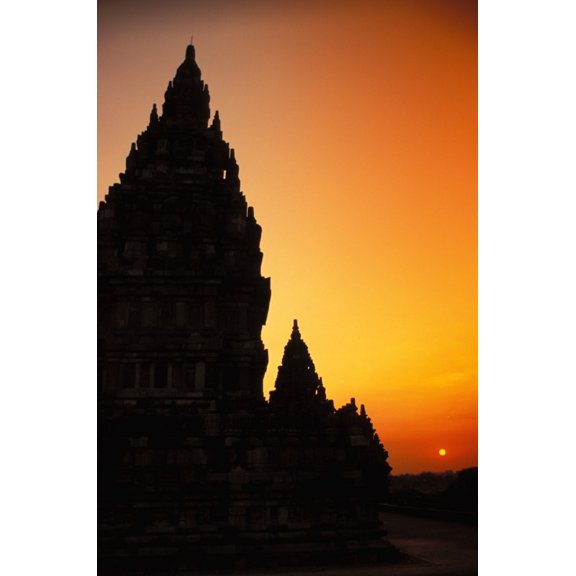 Indonesia Java Prambanan Shiva Mahadeva Temple Silhouetted At Sunset Canvas Art - Richard Maschmeyer Design Pics (11 x 17)