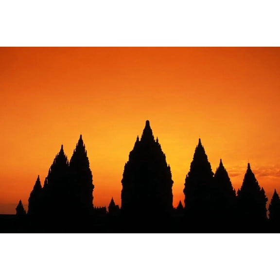 Indonesia Java Prambanan Shiva Mahadeva Temple Silhouetted At Sunset Canvas Art - Richard Maschmeyer Design Pics (17 x 11)