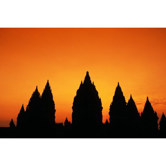 Indonesia Java Prambanan Shiva Mahadeva Temple Silhouetted At Sunset Canvas Art - Richard Maschmeyer Design Pics (34 x 22)