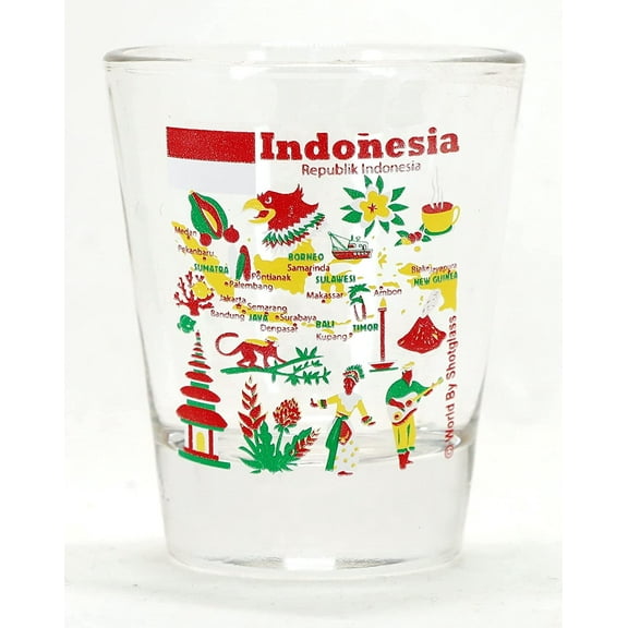 Indonesia Landmarks and Icons Collage Shot Glass