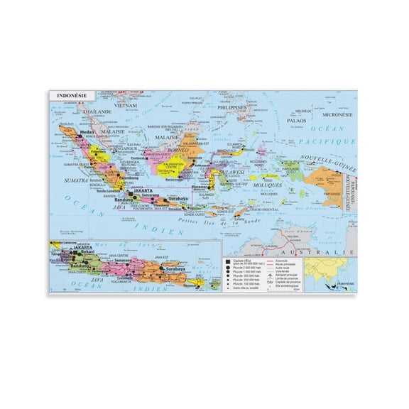 Indonesia Map Posters Wall Art Picture Painting Poster Canvas Print Posters Artworks Bedroom Living Room Decor 16x24inch(40x60cm)