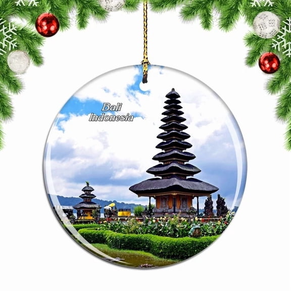 Indonesia Pura Ulun Danu Bratan Bali Christmas Ornament City Travel Souvenir 2D FLAT Ceramic Ornament