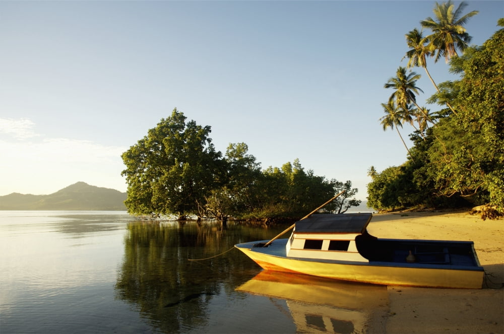 Indonesia Sulawesi Boat on Sandy Beach Bunaken Canvas Art - Paul Miles Design Pics (19 x 12)