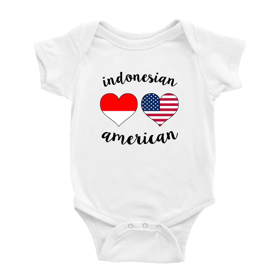 Indonesian American Flag Two Hearts Baby Bodysuits Newborn Clothes (White, 3-6 Months)