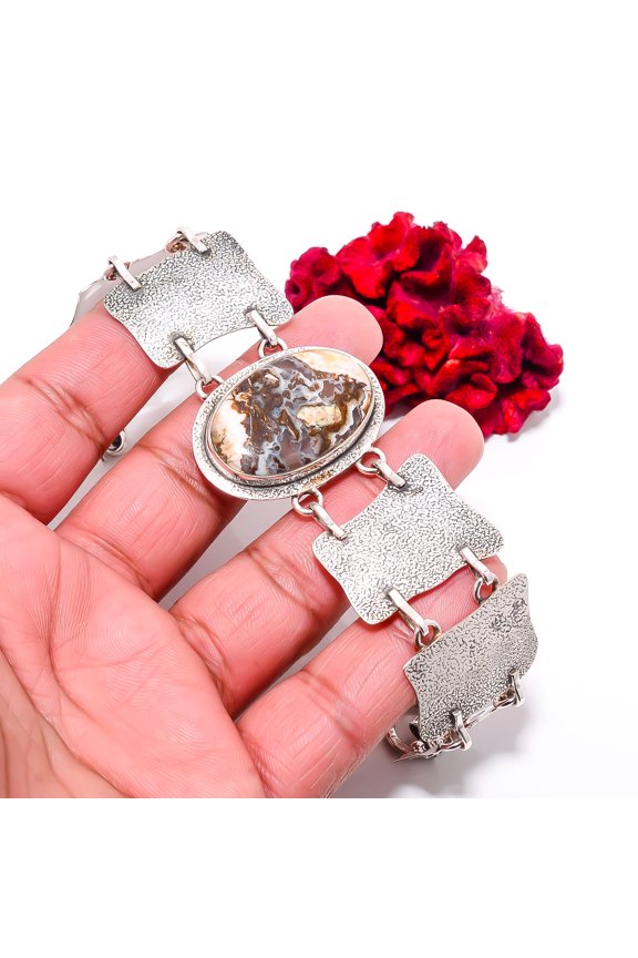 Indonesian Opal 925 Sterling Textured Silver Bracelet 8.99" B84364, Christmas Gift