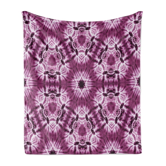 Indonesian Soft Flannel Fleece Throw Blanket, Indonesian Oriental Trippy Motive with Morphing Spotted Murky Shapes Image, Cozy Plush for Indoor and Outdoor Use, 70" x 90", Violet White, by Ambesonne