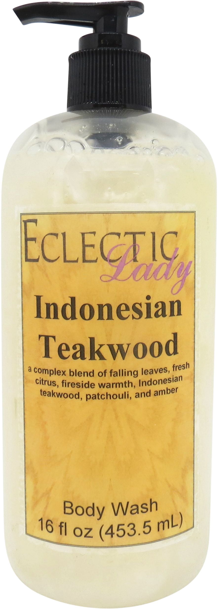 Indonesian Teakwood Body Wash by Eclectic Lady, Liquid Shower Gel for Women and Men, 16 Ounces