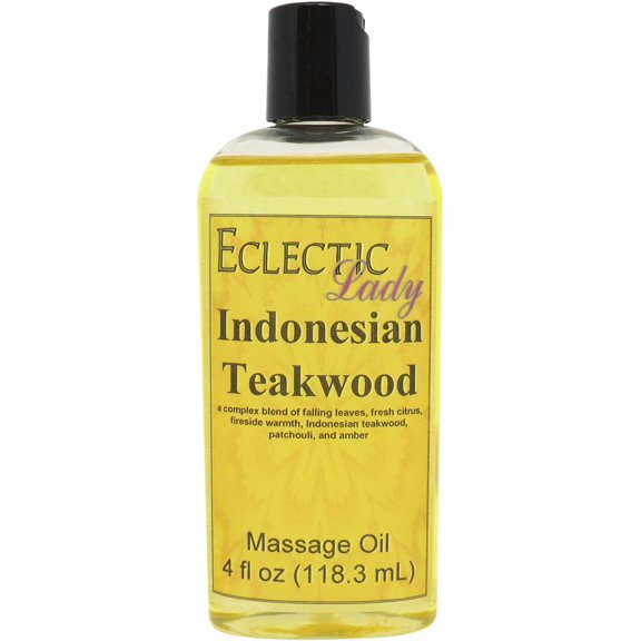 Indonesian Teakwood Massage Oil by Eclectic Lady, 4 oz, Sweet Almond Oil and Jojoba Oil