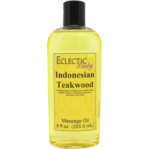 Indonesian Teakwood Massage Oil by Eclectic Lady, 8 oz, Sweet Almond Oil and Jojoba Oil