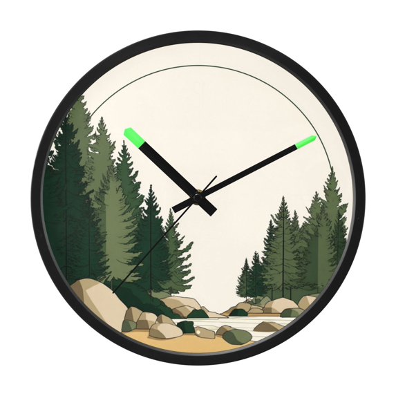 Indoor 12' Voice-Activated Luminous Decoration Wall Clock With LED Night Light A Forest Of Pine Trees