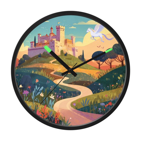 Indoor 12' Voice-Activated Luminous Decoration Wall Clock With LED Night Light A Medieval Castle on The Hill