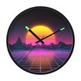 thumbnail image 1 of Indoor 12' Voice-Activated Luminous Decoration Wall Clock With LED Night Light A Retro-wave Landscape, 1 of 8