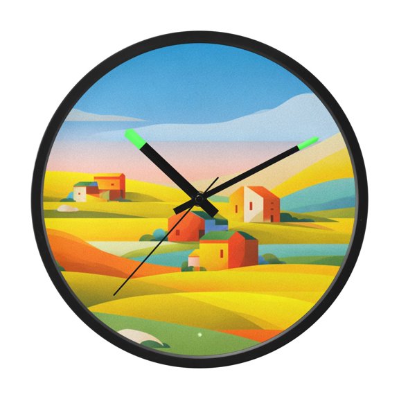 Indoor 12' Voice-Activated Luminous Decoration Wall Clock With LED Night Light Abstract Flat Vector Landscape
