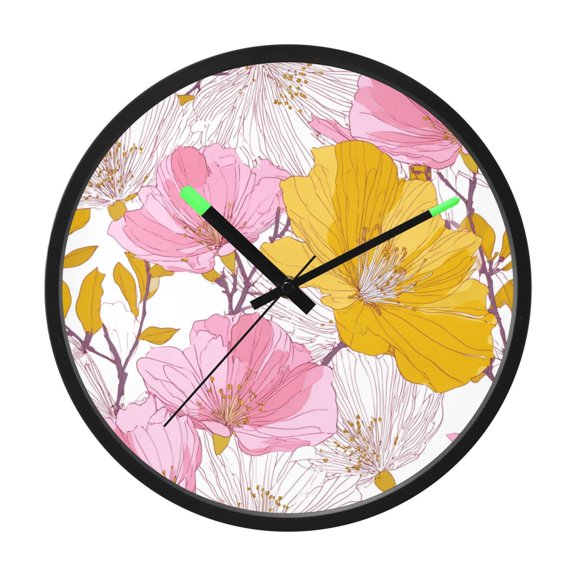 Indoor 12' Voice-Activated Luminous Decoration Wall Clock With LED Night Light Abstract Floral Design Elements