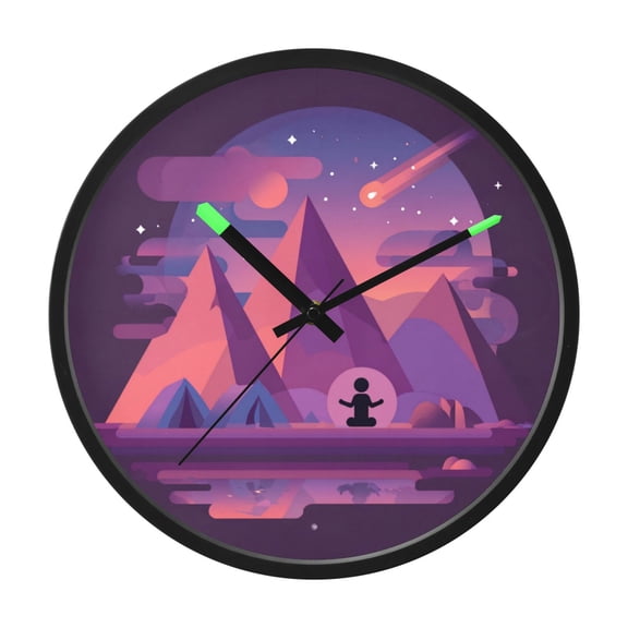 Indoor 12' Voice-Activated Luminous Decoration Wall Clock With LED Night Light An Alien Landscape with A Tent