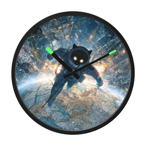 Indoor 12' Voice-Activated Luminous Decoration Wall Clock With LED Night Light Astronaut Cat in The Space