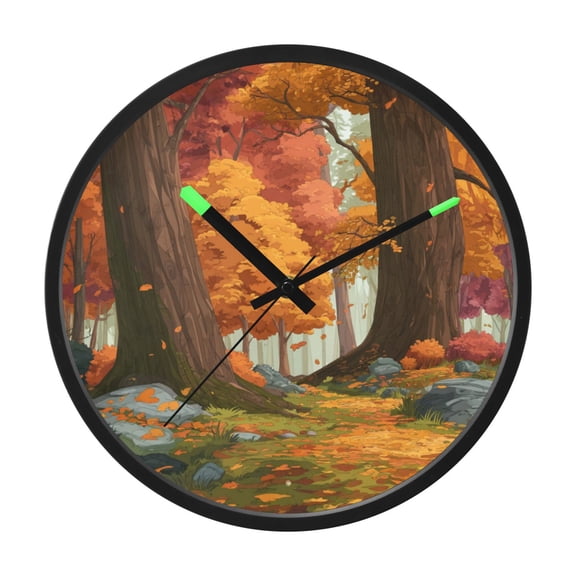 Indoor 12' Voice-Activated Luminous Decoration Wall Clock With LED Night Light Autumn Forest Background