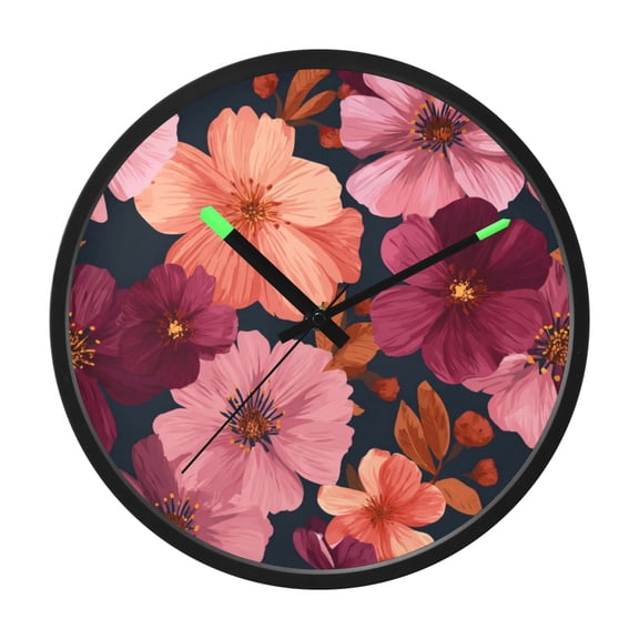 Indoor 12' Voice-Activated Luminous Decoration Wall Clock With LED Night Light Autumn and Winter Floral Patterns
