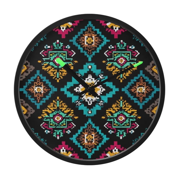 Indoor 12' Voice-Activated Luminous Decoration Wall Clock With LED Night Light Aztec-inspired Pattern