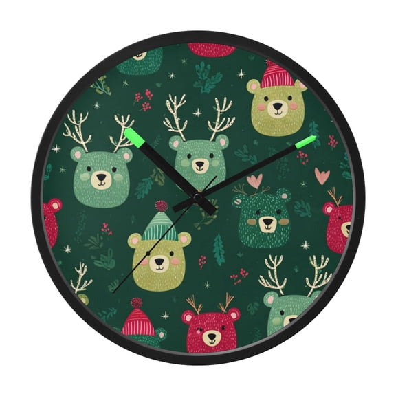 Indoor 12' Voice-Activated Luminous Decoration Wall Clock With LED Night Light Bear Faces in Green