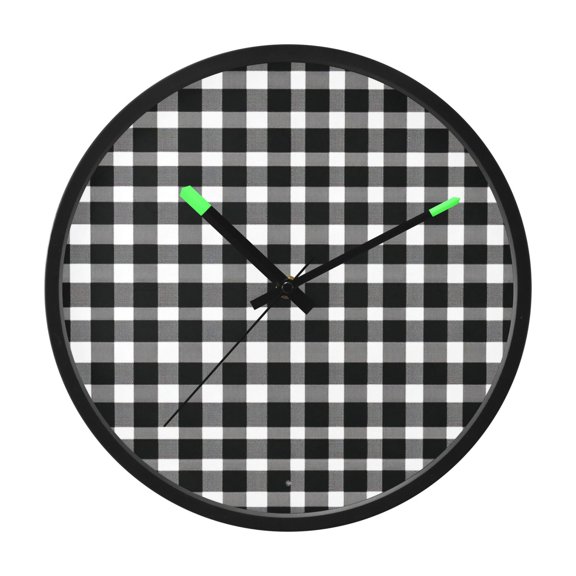 Indoor 12' Voice-Activated Luminous Decoration Wall Clock With LED Night Light Black White Gingham Pattern Vector