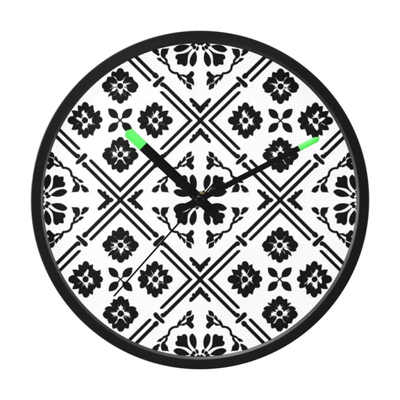 Indoor 12' Voice-Activated Luminous Decoration Wall Clock With LED Night Light Black White Pattern