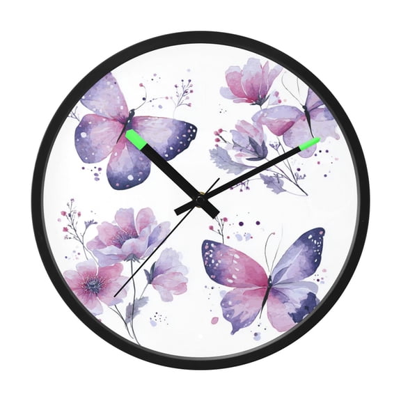 Indoor 12' Voice-Activated Luminous Decoration Wall Clock With LED Night Light Butterflies with Wildflowers