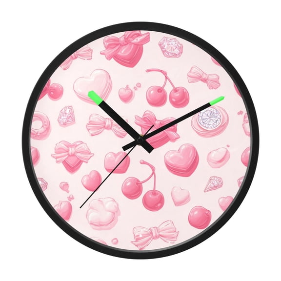Indoor 12' Voice-Activated Luminous Decoration Wall Clock With LED Night Light Candy Conversation Hearts Cherries Bling Rings