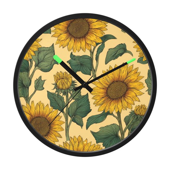 Indoor 12' Voice-Activated Luminous Decoration Wall Clock With LED Night Light Cartoon Sunflower