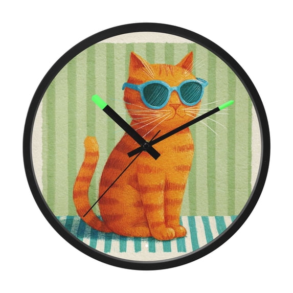 Indoor 12' Voice-Activated Luminous Decoration Wall Clock With LED Night Light Cat Wearing Cute Glasses