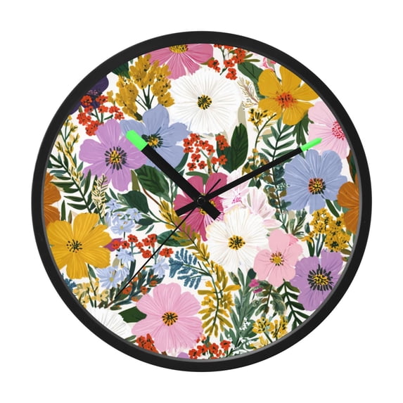Indoor 12' Voice-Activated Luminous Decoration Wall Clock With LED Night Light Colorful Hand Drawn Flowers