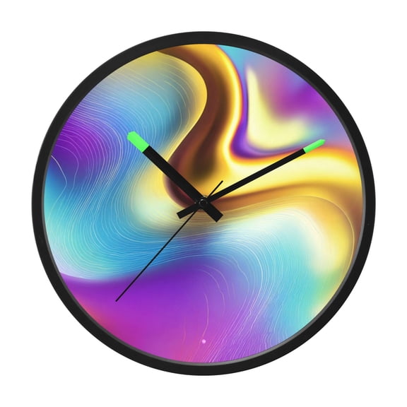 Indoor 12' Voice-Activated Luminous Decoration Wall Clock With LED Night Light Colorful Liquid Holographic