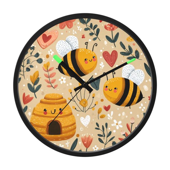 Indoor 12' Voice-Activated Luminous Decoration Wall Clock With LED Night Light Cute Cartoon Bees