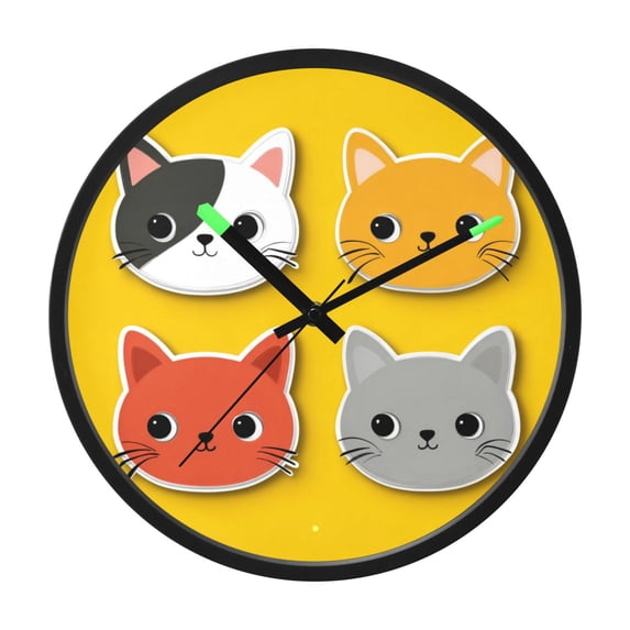 Indoor 12' Voice-Activated Luminous Decoration Wall Clock With LED Night Light Cute Cat Faces