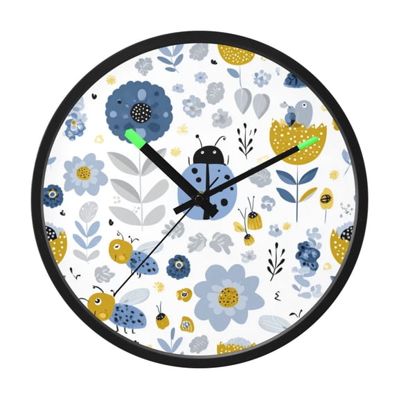 Indoor 12' Voice-Activated Luminous Decoration Wall Clock With LED Night Light Cute Flowers Ladybugs