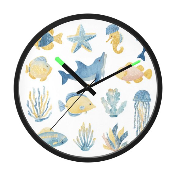 Indoor 12' Voice-Activated Luminous Decoration Wall Clock With LED Night Light Cute Sea Animals Set Vector