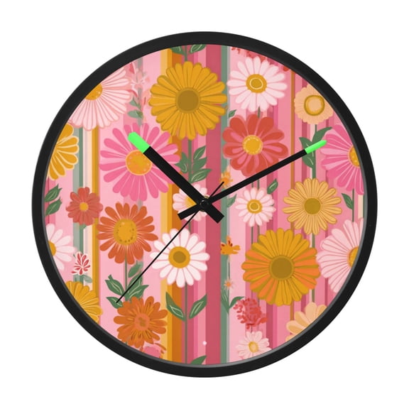 Indoor 12' Voice-Activated Luminous Decoration Wall Clock With LED Night Light Daisies Flowers