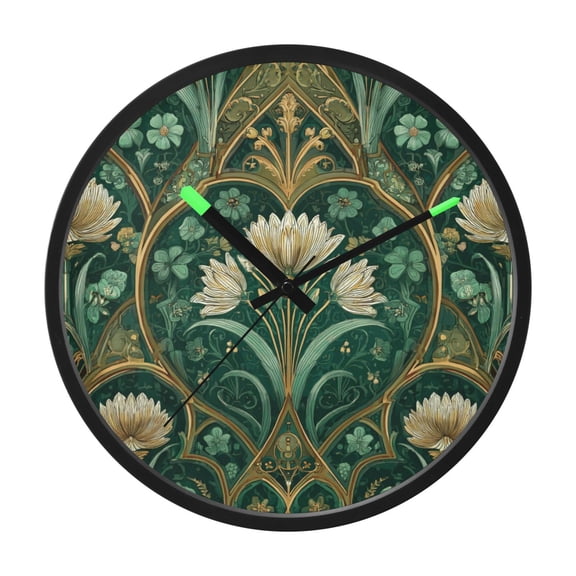 Indoor 12' Voice-Activated Luminous Decoration Wall Clock With LED Night Light Dark Green Gold