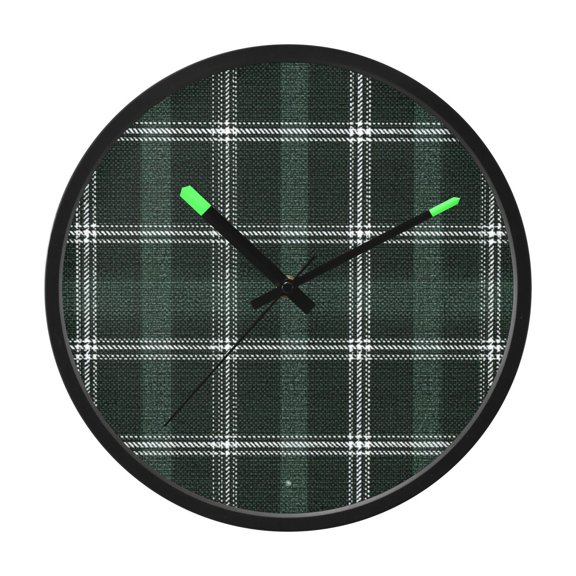 Indoor 12' Voice-Activated Luminous Decoration Wall Clock With LED Night Light Dark Green White Tartan Pattern