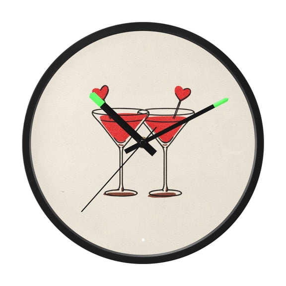 Indoor 12' Voice-Activated Luminous Decoration Wall Clock With LED Night Light Drawing Of Two Heart-shaped Cocktails