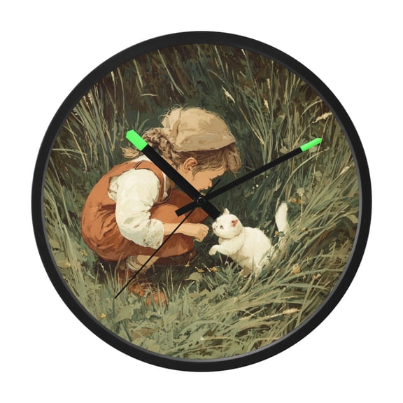 Indoor 12' Voice-Activated Luminous Decoration Wall Clock With LED Night Light Feeding Kitty