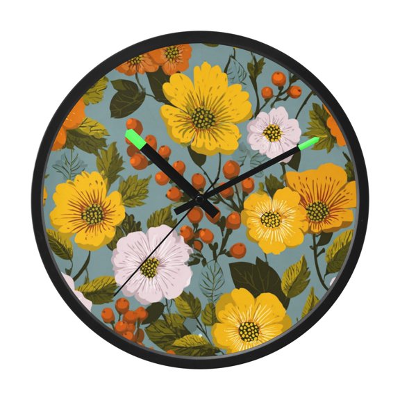 Indoor 12' Voice-Activated Luminous Decoration Wall Clock With LED Night Light Floral Pattern