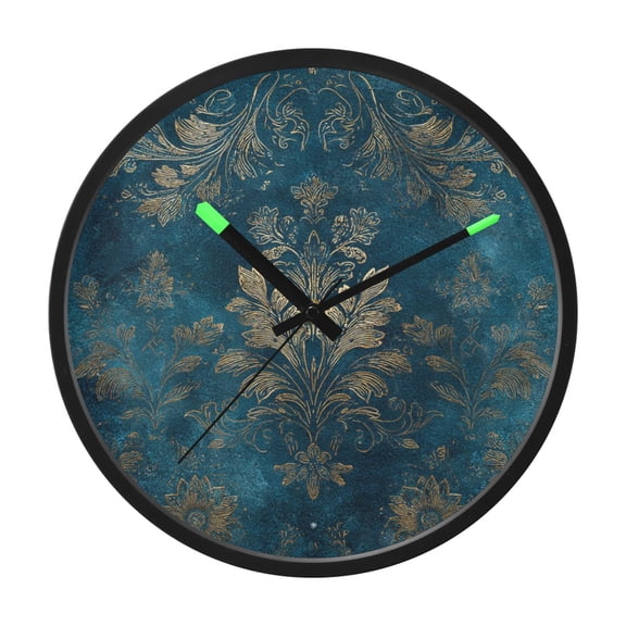 Indoor 12' Voice-Activated Luminous Decoration Wall Clock With LED Night Light Gold Damask Pattern