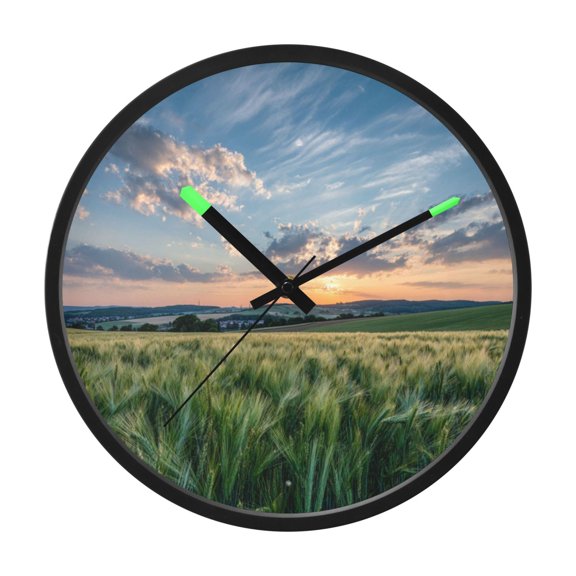 Indoor 12' Voice-Activated Luminous Decoration Wall Clock With LED Night Light Green Field