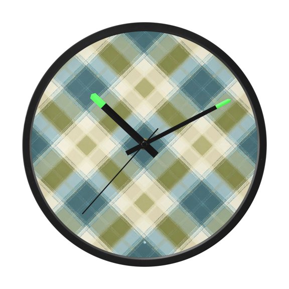 Indoor 12' Voice-Activated Luminous Decoration Wall Clock With LED Night Light Green&beige Tartan Pattern