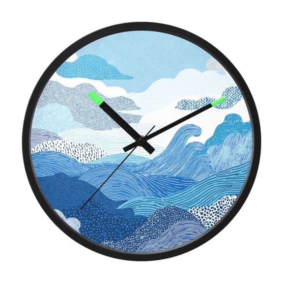 Indoor 12' Voice-Activated Luminous Decoration Wall Clock With LED Night Light Hand Drawn Doodle Pattern
