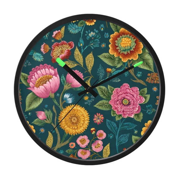 Indoor 12' Voice-Activated Luminous Decoration Wall Clock With LED Night Light Hand-drawn Florals