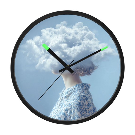 Indoor 12' Voice-Activated Luminous Decoration Wall Clock With LED Night Light Head in The Cloud