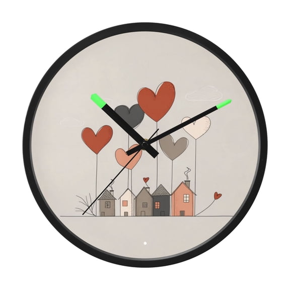 Indoor 12' Voice-Activated Luminous Decoration Wall Clock With LED Night Light Hearts Floating above The Roofline