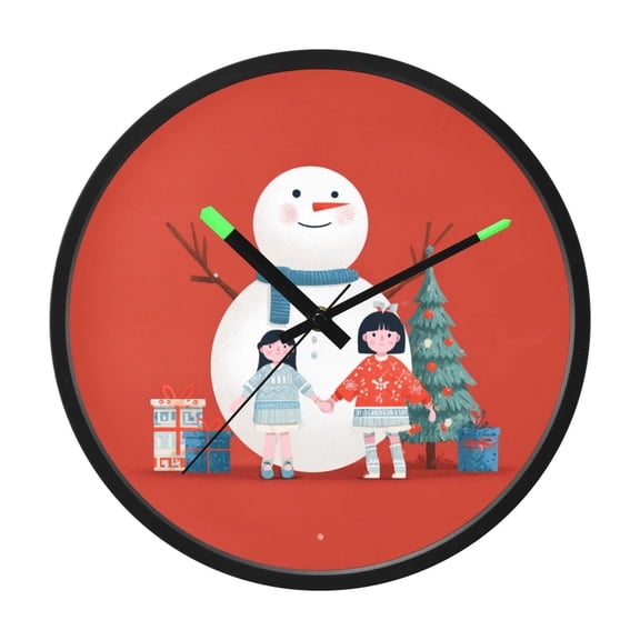 Indoor 12' Voice-Activated Luminous Decoration Wall Clock With LED Night Light Holding Hands Surround Snowman